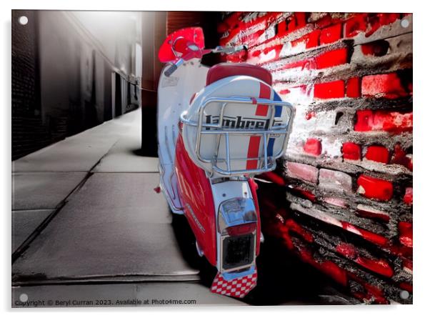 Red and White Lambretta Acrylic by Beryl Curran