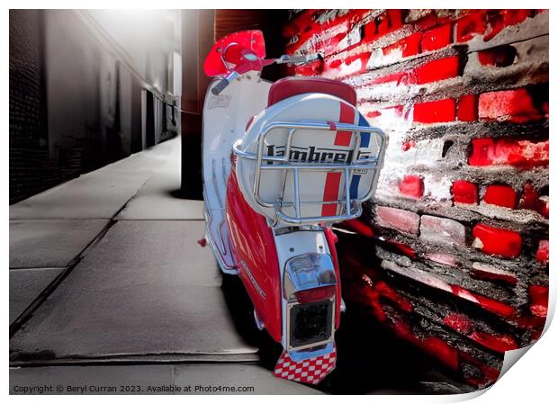 Red and White Lambretta Print by Beryl Curran