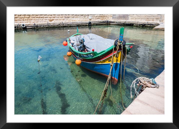 Luzzu boat in clear water Framed Mounted Print by Jason Wells
