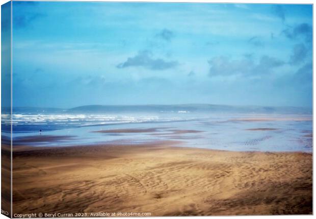 Alone on the beach at Westward Ho Canvas Print by Beryl Curran