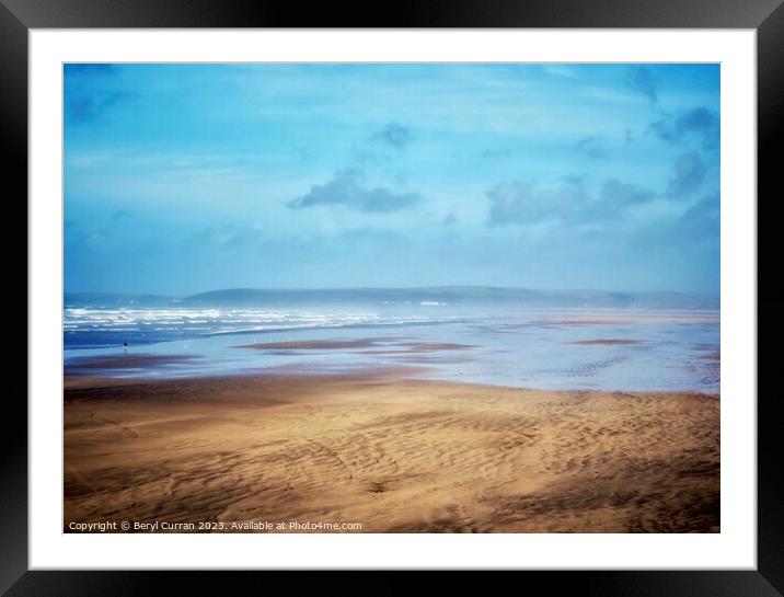 Alone on the beach at Westward Ho Framed Mounted Print by Beryl Curran