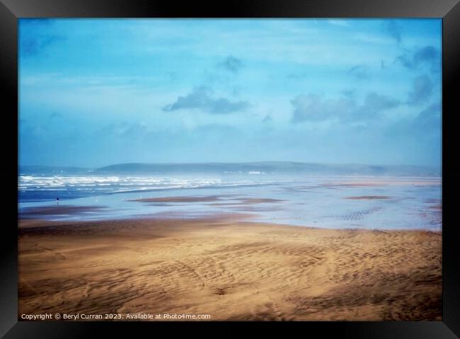 Alone on the beach at Westward Ho Framed Print by Beryl Curran