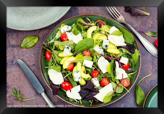 Salad of vegetables, lettuce and cheese Framed Print by Mykola Lunov Mykola