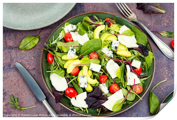Salad of vegetables, lettuce and cheese Print by Mykola Lunov Mykola