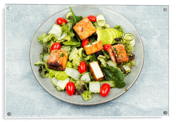 Salad with fresh vegetables and tofu. Acrylic by Mykola Lunov Mykola