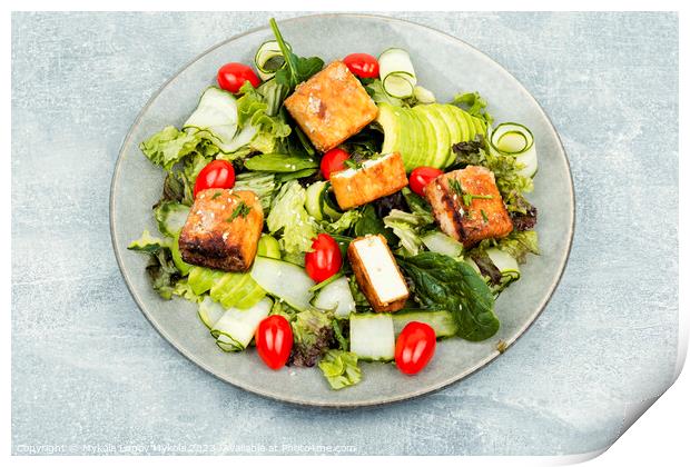 Salad with fresh vegetables and tofu. Print by Mykola Lunov Mykola