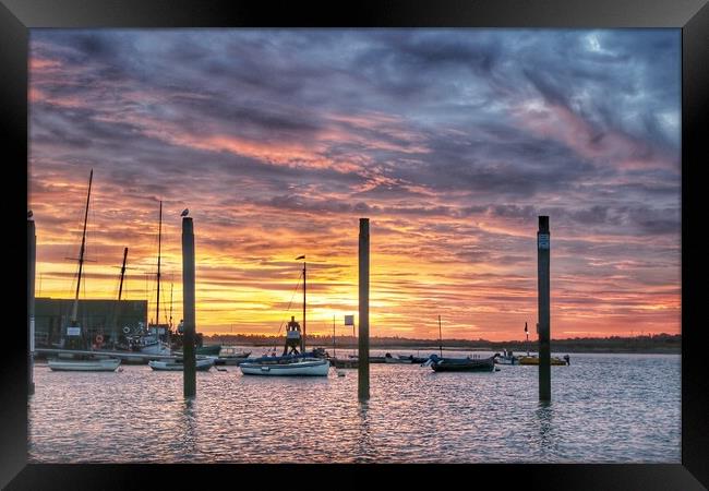 Sunrise colour over Brightlingsea Harbour  Framed Print by Tony lopez