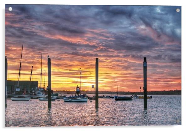 Sunrise colour over Brightlingsea Harbour  Acrylic by Tony lopez