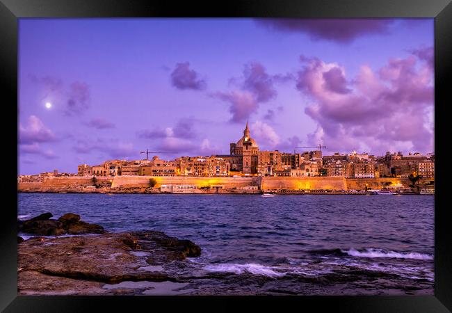Valletta Skyline At Dusk From Manoel Island Framed Print by Artur Bogacki