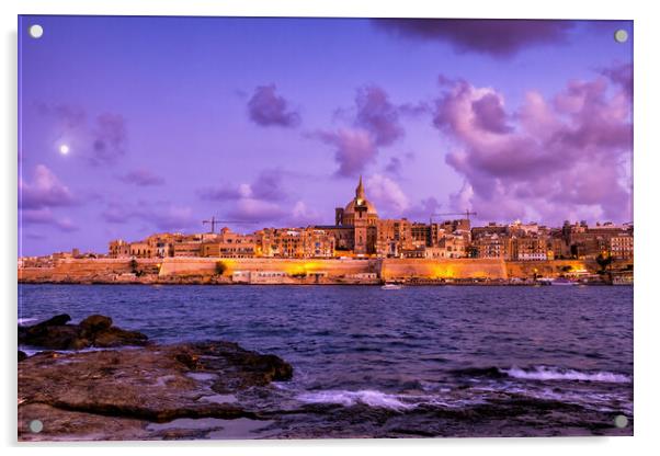 Valletta Skyline At Dusk From Manoel Island Acrylic by Artur Bogacki