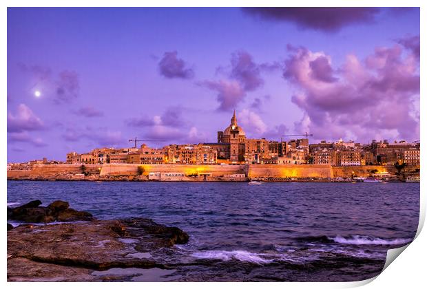 Valletta Skyline At Dusk From Manoel Island Print by Artur Bogacki