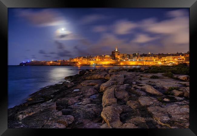 Valletta By Night From Manoel Island In Malta Framed Print by Artur Bogacki