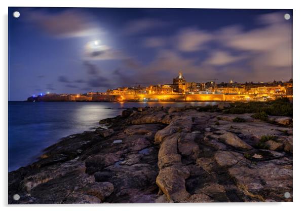 Valletta By Night From Manoel Island In Malta Acrylic by Artur Bogacki