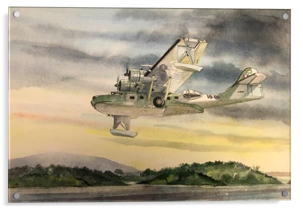 Consolidated PBY Catalina over Lough Erne Acrylic by John Lowerson