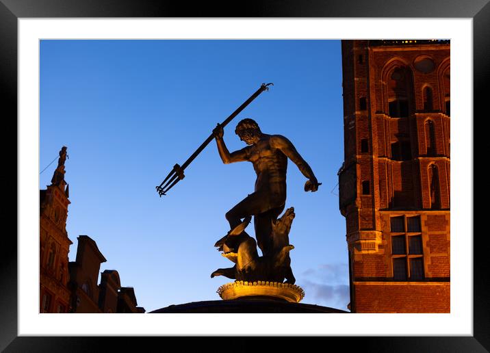 Evening at Neptune Fountain in Gdansk Framed Mounted Print by Artur Bogacki