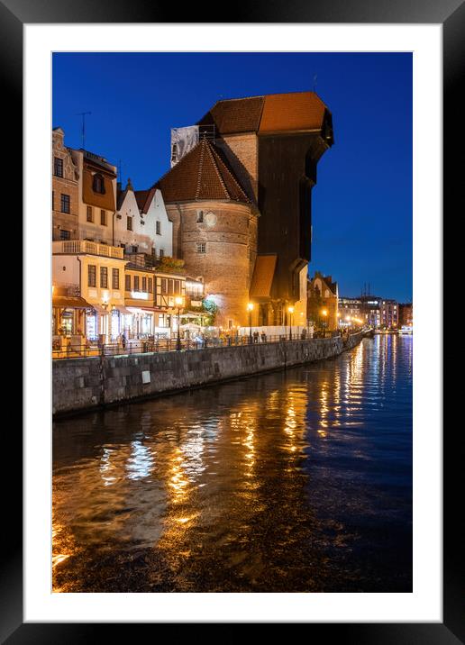 Old Town Of Gdansk By Night River View Framed Mounted Print by Artur Bogacki