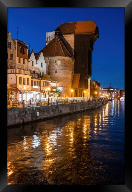 Old Town Of Gdansk By Night River View Framed Print by Artur Bogacki