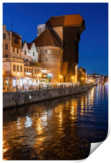 Old Town Of Gdansk By Night River View Print by Artur Bogacki