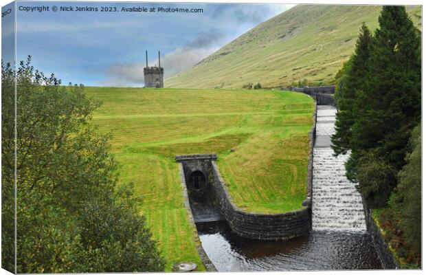 The dammed up end of the 'Beacons Reservoir'   Canvas Print by Nick Jenkins
