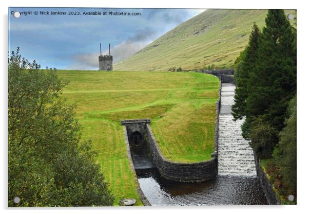 The dammed up end of the 'Beacons Reservoir'   Acrylic by Nick Jenkins