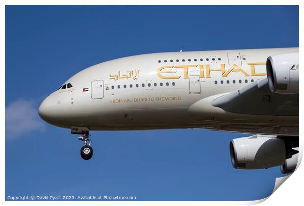 Etihad Airways Airbus A380 Print by David Pyatt