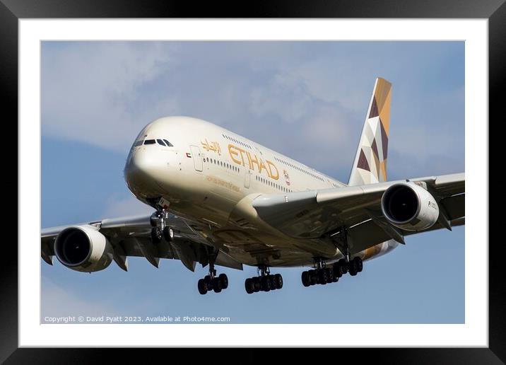Etihad Airways Airbus A380-861     Framed Mounted Print by David Pyatt