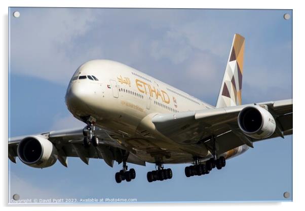 Etihad Airways Airbus A380-861     Acrylic by David Pyatt