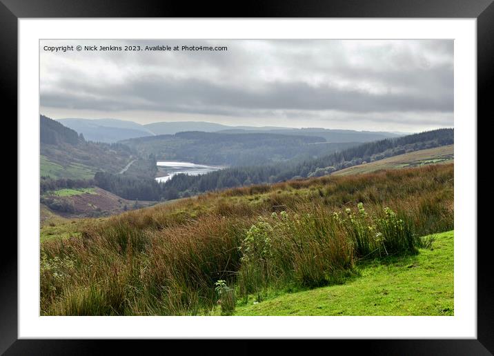 Cantref Reservoir seen from a high up layby  Framed Mounted Print by Nick Jenkins