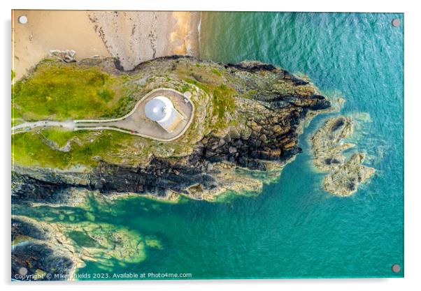 Llanddwyn Lighthouse from above Acrylic by Mike Shields
