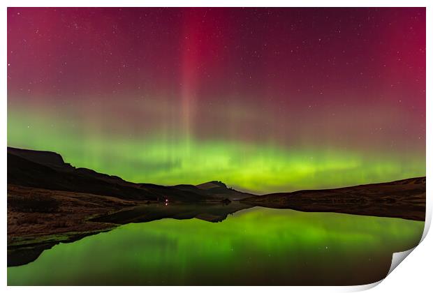 The Northern Lights reflected in Loch Fada Print by Kevin Winter