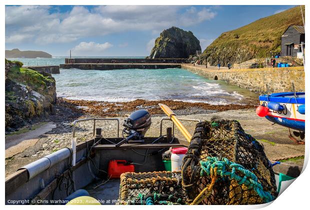 Mullion Cove and harbour after a storm Print by Chris Warham