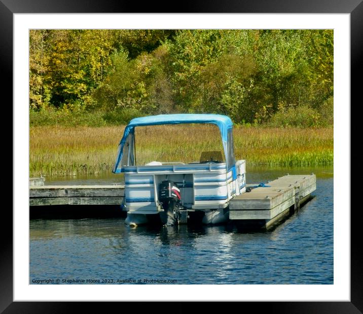 Small pontoon boat Framed Mounted Print by Stephanie Moore