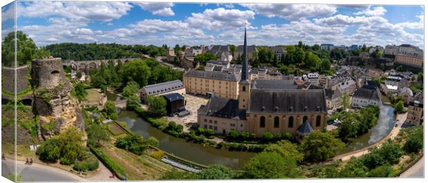 Panorama of Neumünster Abbey, surrounded by Alzette river, in the Grund district of Luxembourg City Canvas Print by Chun Ju Wu