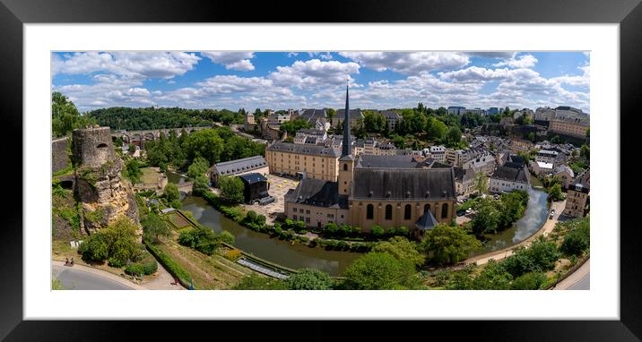 Panorama of Neumünster Abbey, surrounded by Alzette river, in the Grund district of Luxembourg City Framed Mounted Print by Chun Ju Wu