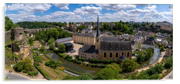 Panorama of Neumünster Abbey, surrounded by Alzette river, in the Grund district of Luxembourg City Acrylic by Chun Ju Wu
