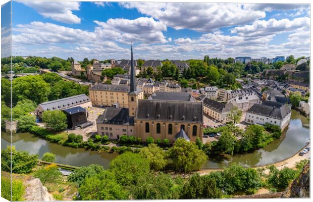 Neumünster Abbey, surrounded by Alzette river, in the Grund district of Luxembourg City Canvas Print by Chun Ju Wu