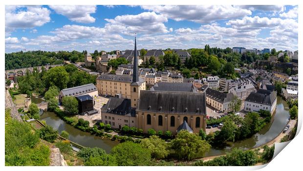 Panorama of Neumünster Abbey, surrounded by Alzette river, in the Grund district of Luxembourg City Print by Chun Ju Wu