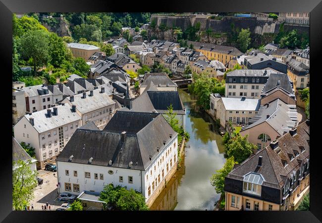 View of Grund district and Alzette river in Luxembourg City Framed Print by Chun Ju Wu