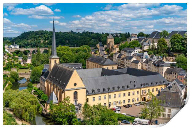 Neumünster Abbey, surrounded by Alzette river, in the Grund district of Luxembourg City Print by Chun Ju Wu