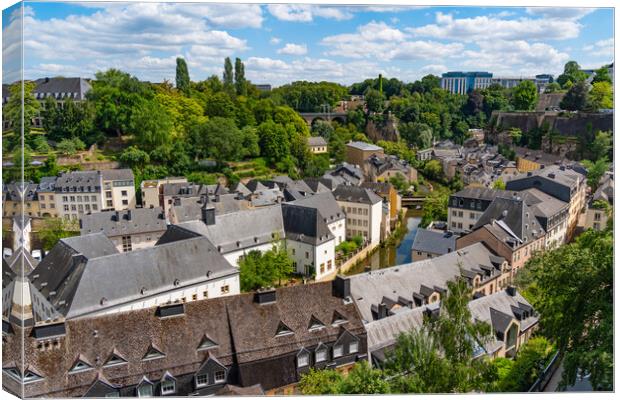 View of Grund district and Alzette river in Luxembourg City Canvas Print by Chun Ju Wu