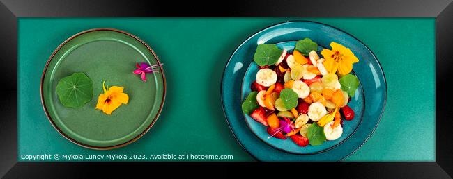 Fruit salad with nasturtium, flat lay. Framed Print by Mykola Lunov Mykola