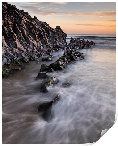 Mewslade Bay sunset Print by Robert Canis
