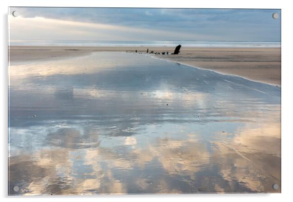 Rhossili Bay reflections Acrylic by Robert Canis