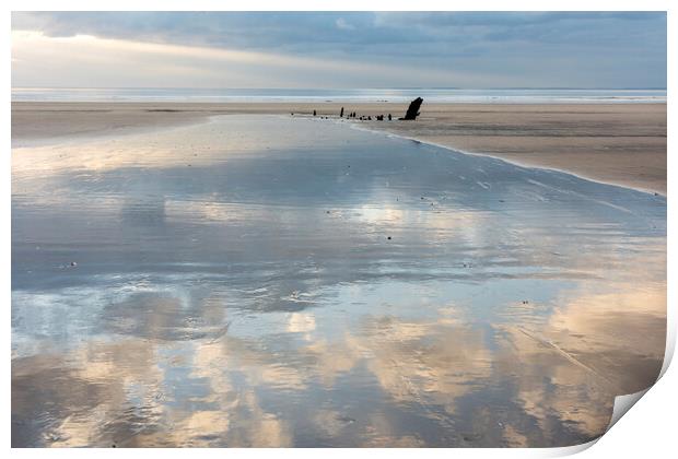 Rhossili Bay reflections Print by Robert Canis