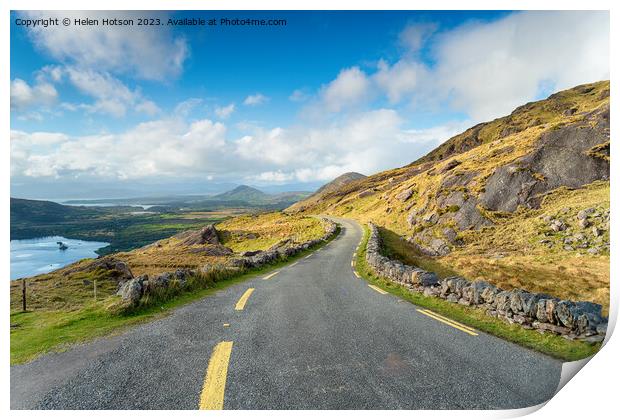 The single track road winding through the Healy Pass Print by Helen Hotson