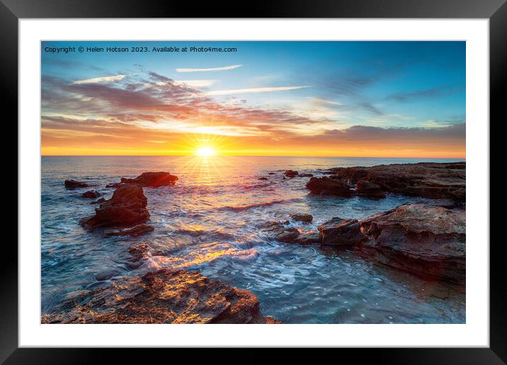Stunning sunrise over the beach at Torre de la Sal Framed Mounted Print by Helen Hotson
