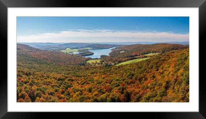 View of the fall colors of Pennsylvania to High Point Lake Framed Mounted Print by Steve Heap