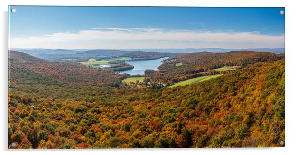 View of the fall colors of Pennsylvania to High Point Lake Acrylic by Steve Heap
