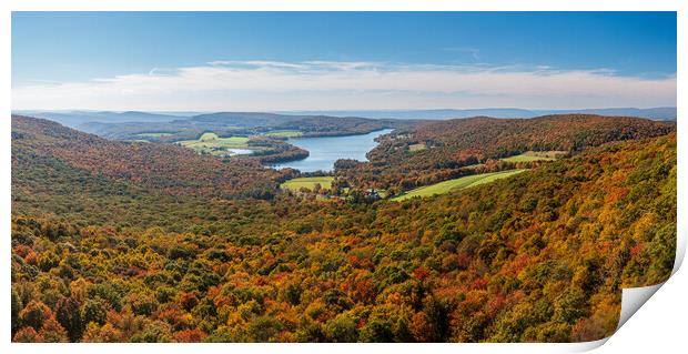 View of the fall colors of Pennsylvania to High Point Lake Print by Steve Heap
