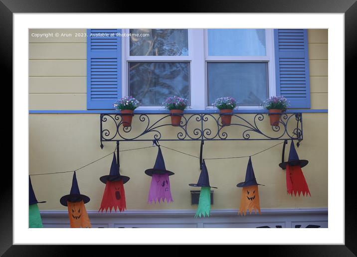 Halloween decorations on streets Framed Mounted Print by Arun 